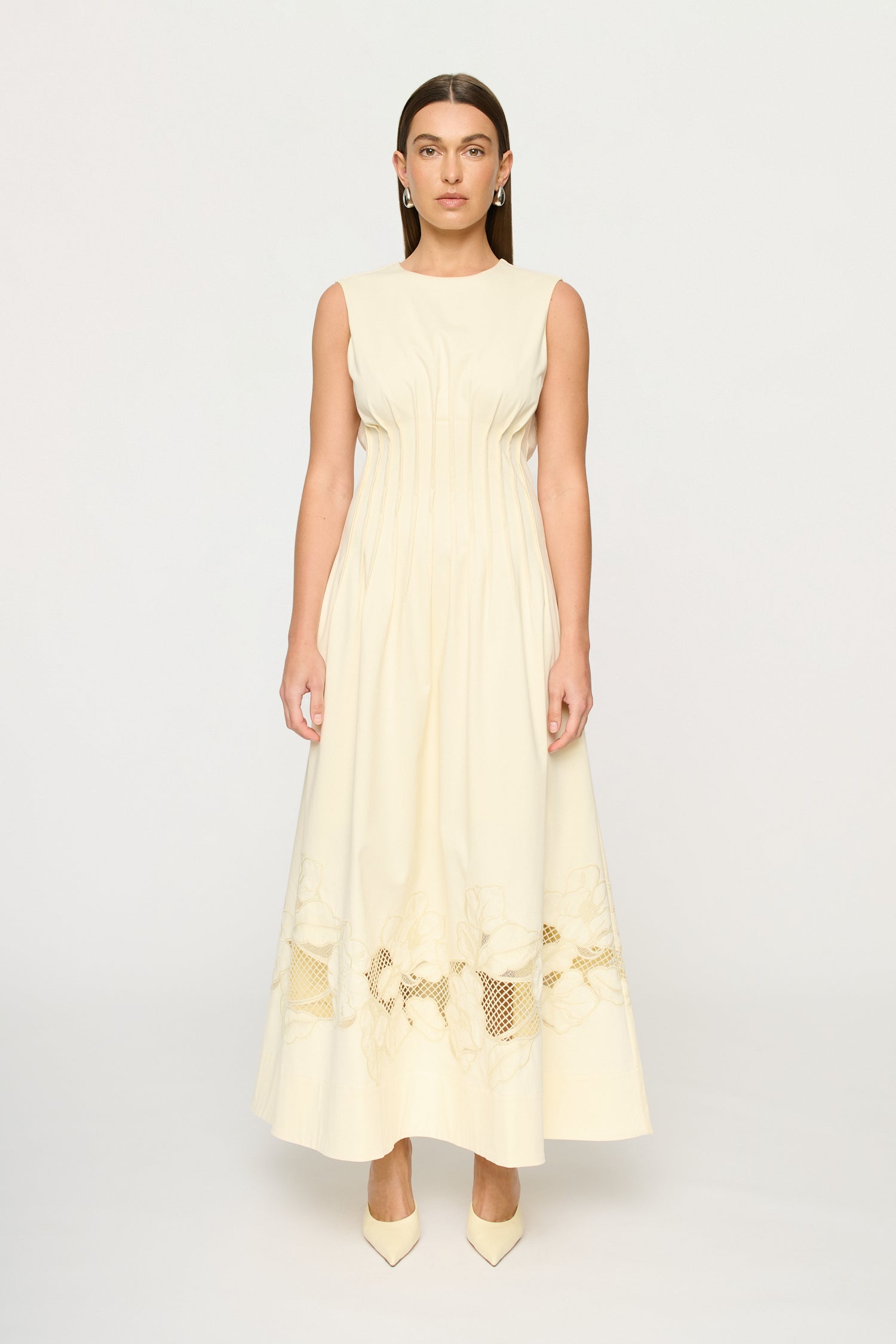 Anika Embroidered Dress | Butter Yellow | Floral Cotton