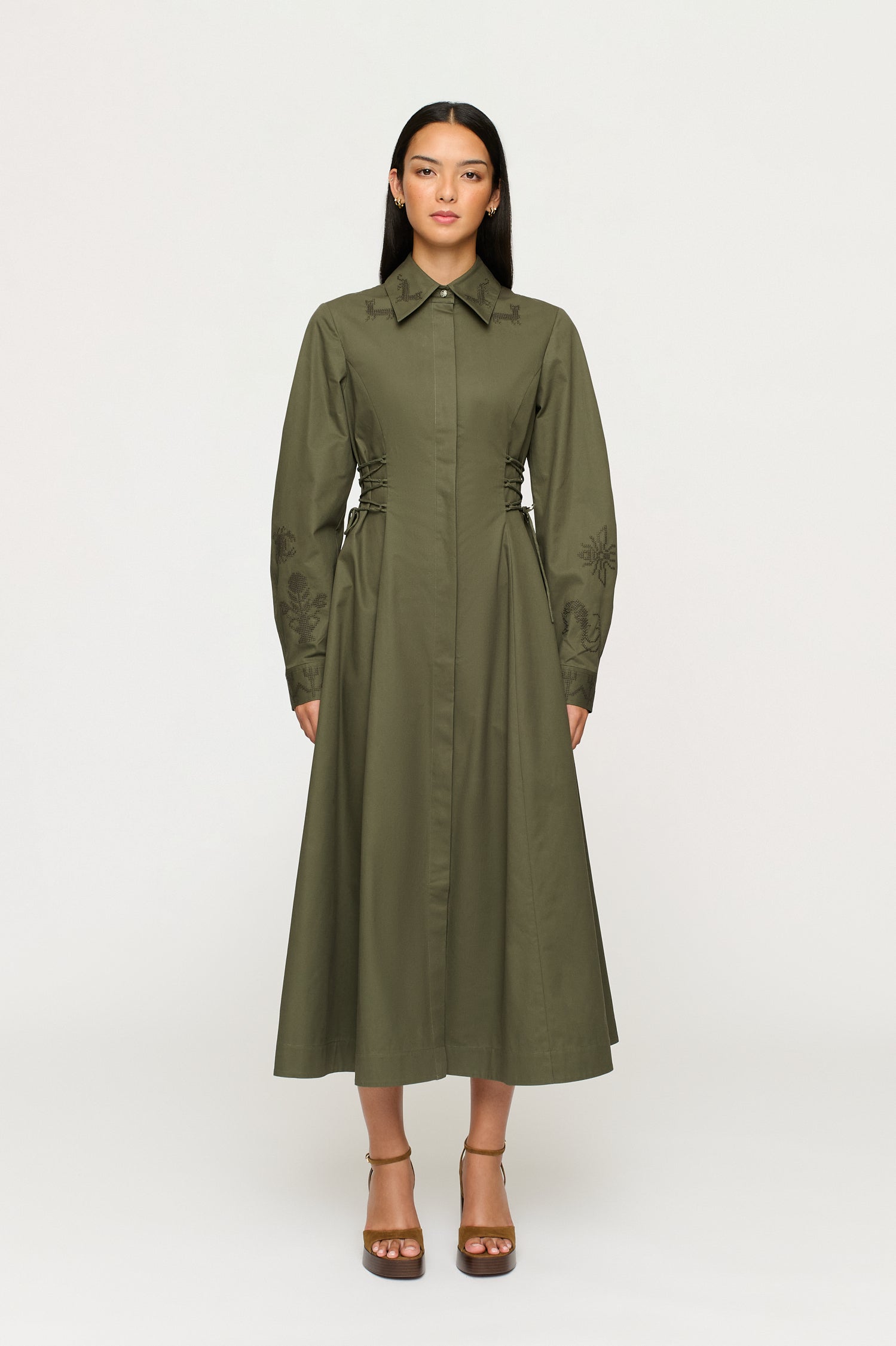clea green dress CLEA Theron Midi Dress