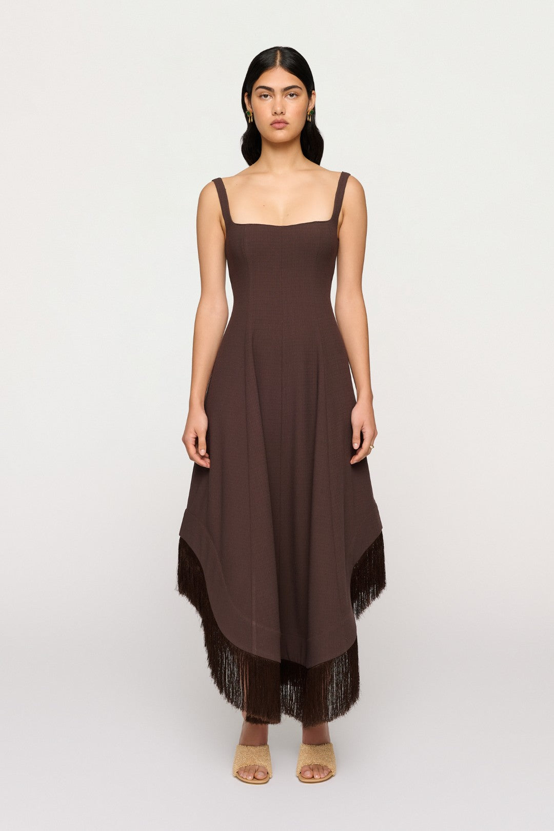 Emine Fringe Hem Dress | Almandine Brown Frill